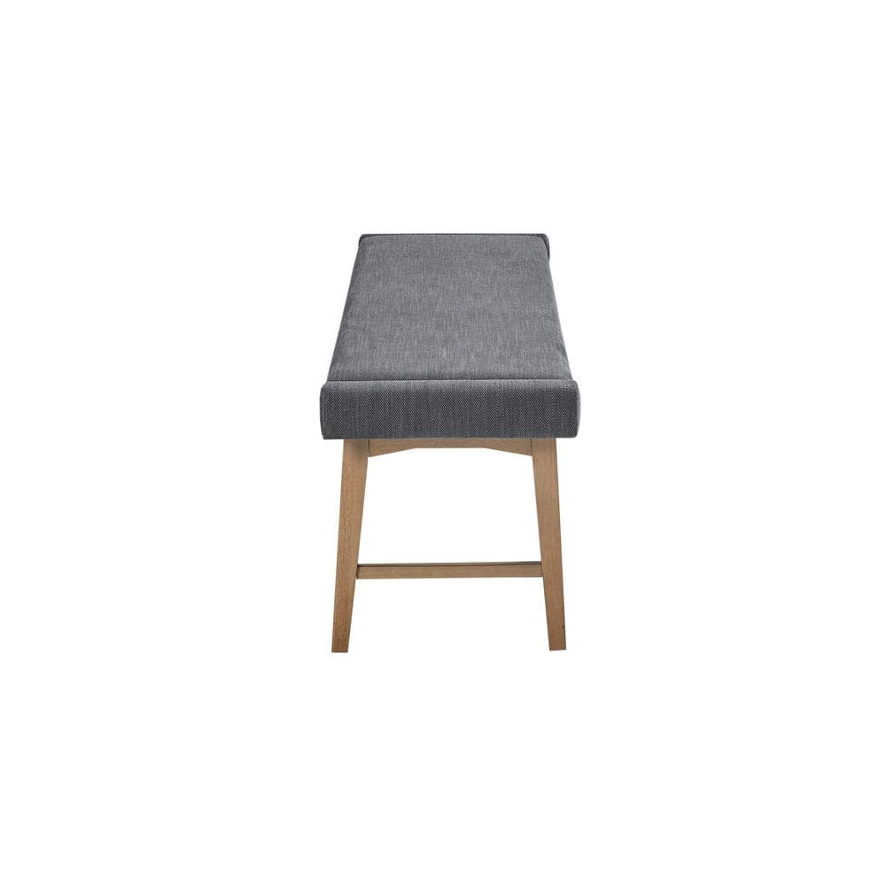 April Mid-Century Gray Upholstered Wood Frame Accent Bench