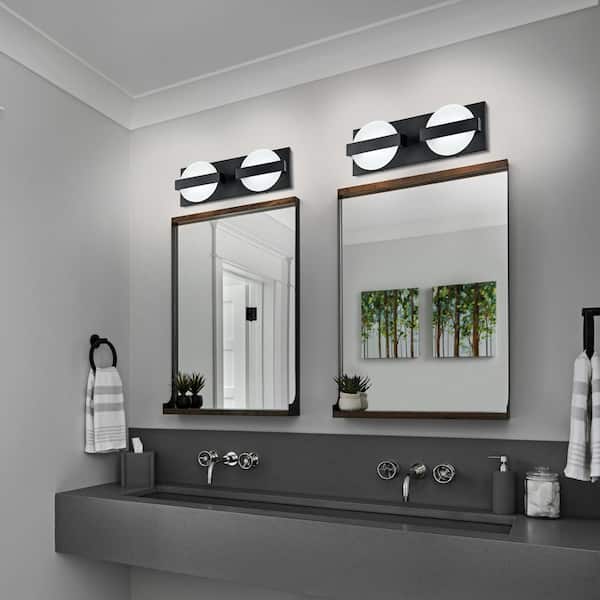 Nafissa 13.77 in. 2-Lights Matte Black LED Vanity Light 8-Watts 6000K Cool White Light Modern Over Mirror Light Bathroom