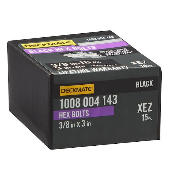 3/8 in. -16 x 3 in. Black Hex Bolt (15-Pack)