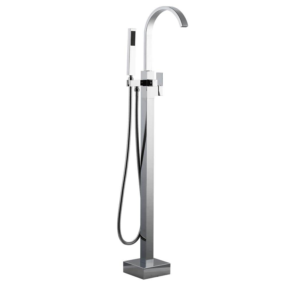 Single-Handle Waterfall Floor Mount Freestanding Tub Faucet Bathtub Filler with Hand Shower in Polished Chrome price history on PriceWatchPro