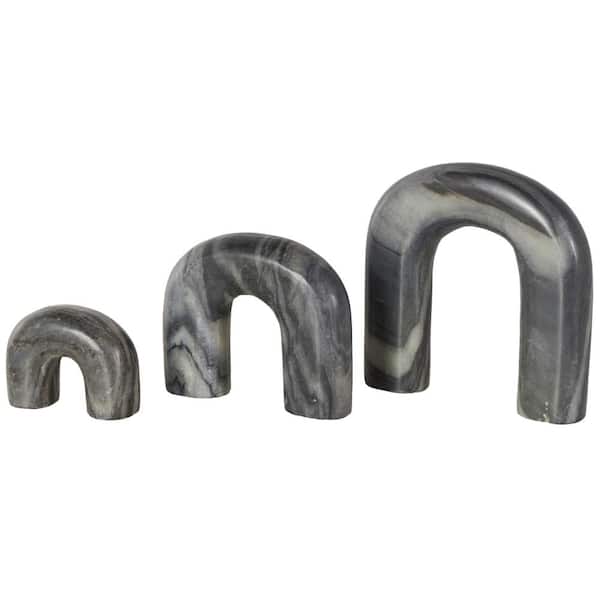 Litton Lane Black Marble Arched Abstract Sculpture with Various Sizes (Set of 3)
