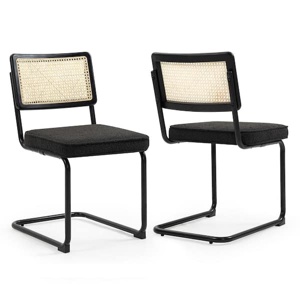 Glamour Home Aziel Black Boucle Rattan Backrest Dining Chair 2 Included