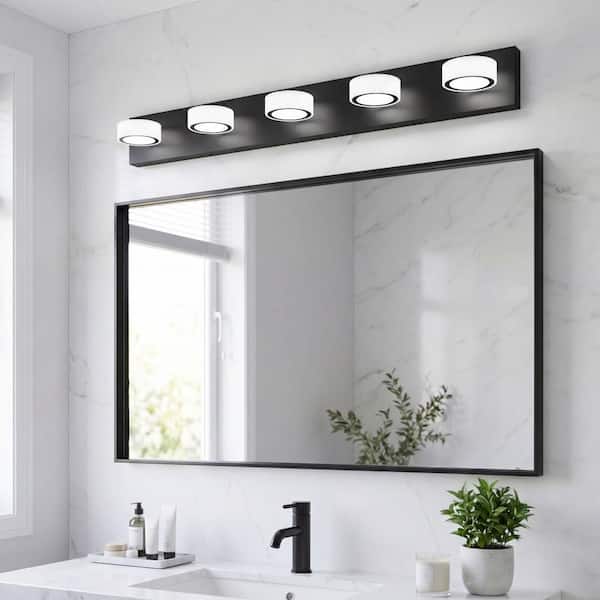 37 in. 5 Light Modern black Vanity Light Fixture Bathroom Over Mirror Wall Lights with Iron Acrylic Minimalist Design
