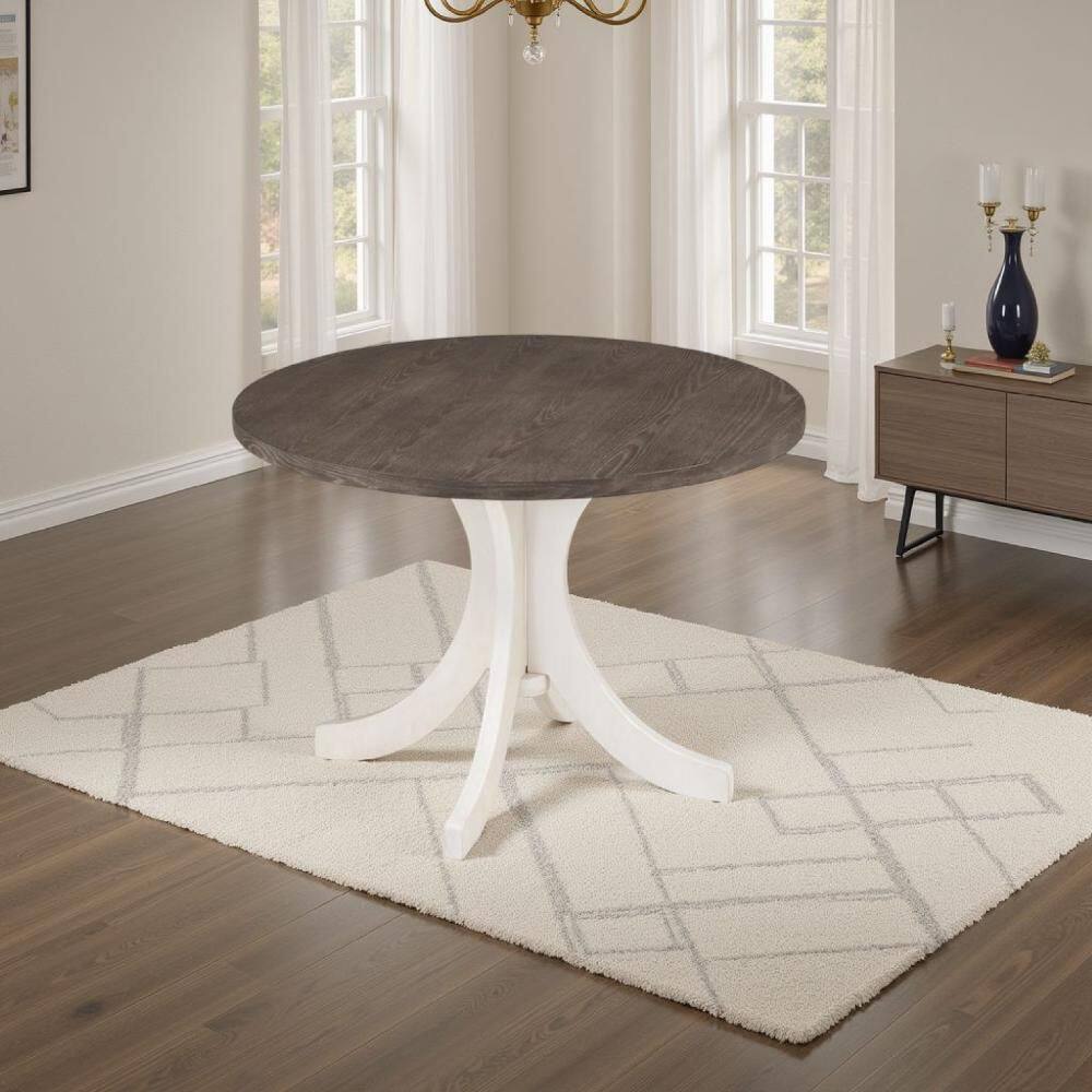 Aria White and Dark Walnut Brown Wood 47.25 in. 4 Legs Dining Table Seats 6
