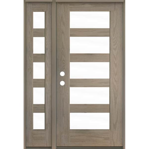 Krosswood Doors Modern 50 in. x 80 in. 5-Lite Right-Hand Inswing Clear Glass Oiled Leather Stain Fiberglass Prehung Front Door LSL