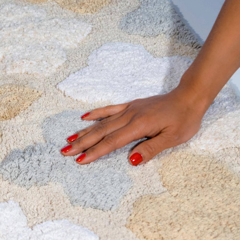 Spa Beige and Gray Cotton Moroccan Tile Bath Rug Set