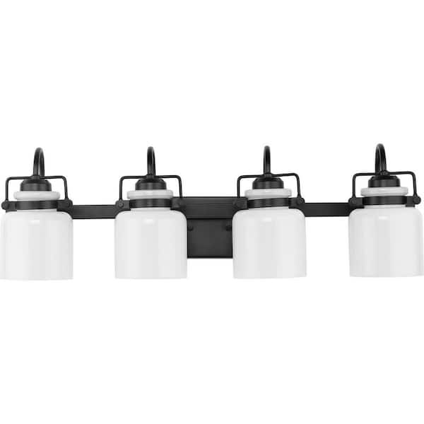Fessler Collection 29.12 in. 4-Light Matte Black Opal Glass Farmhouse Vanity Light