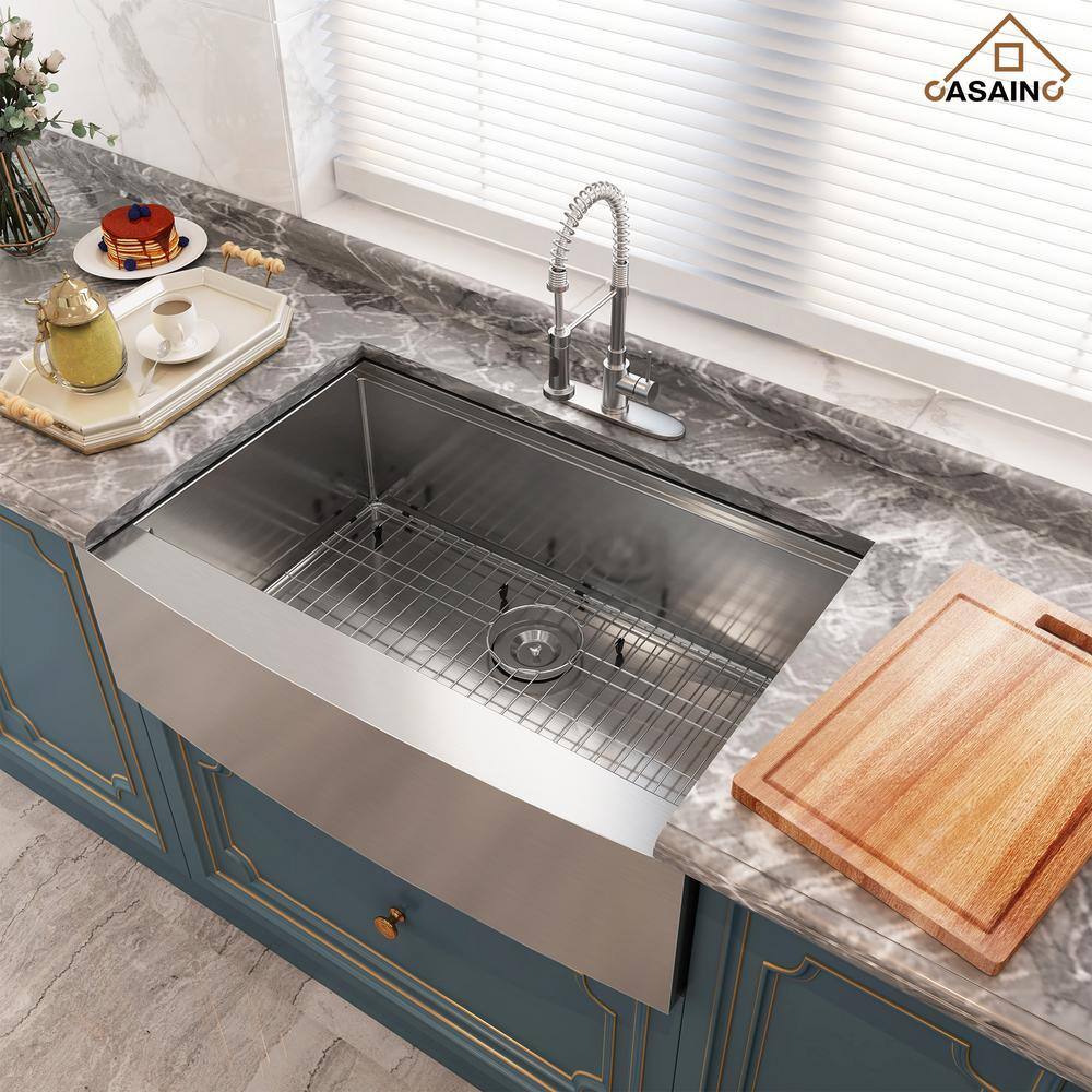 33" Brushed Stainless Steel Farmhouse Workstation Kitchen Sink