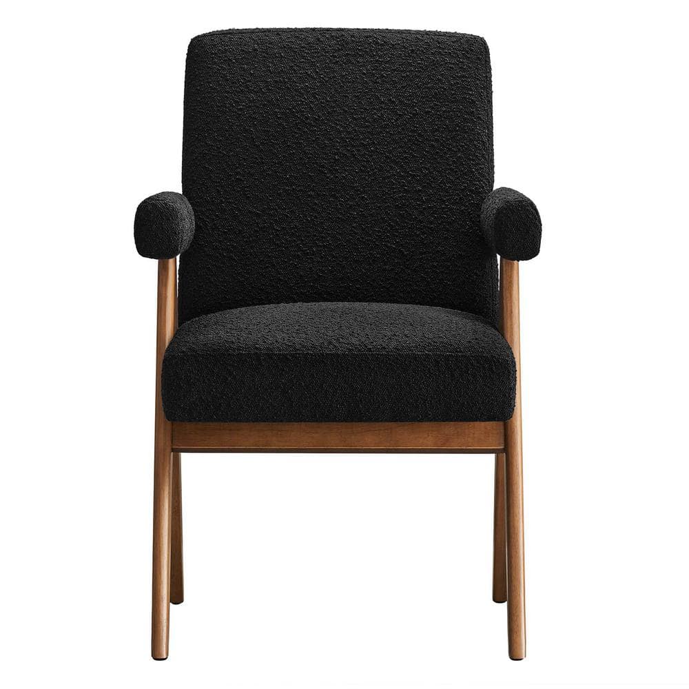 Black Boucle Upholstered Arm Chair with Rubberwood Legs