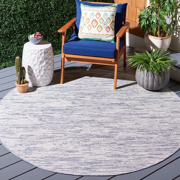 Hampton Blue 6 ft. x 6 ft. Abstract Distressed Indoor/Outdoor Round Area Rug