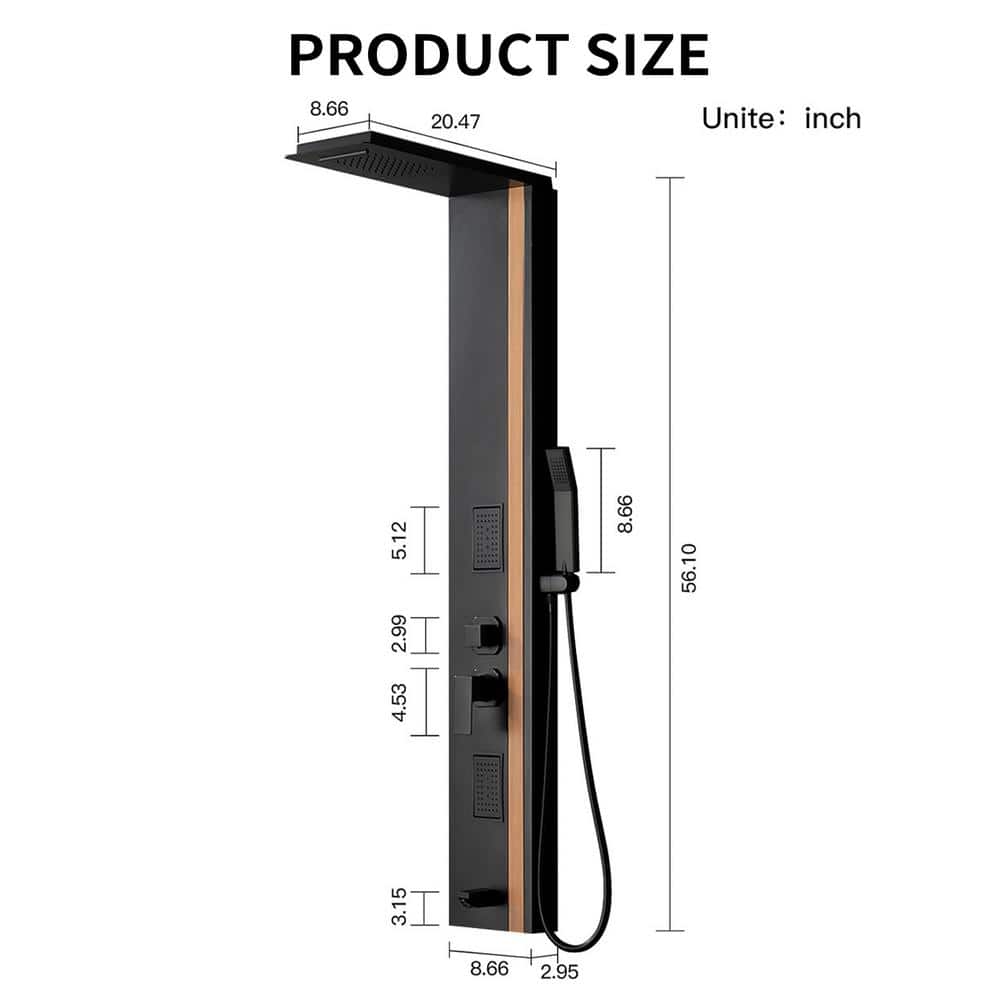 Black and Bamboo Stainless Steel Shower Panel System
