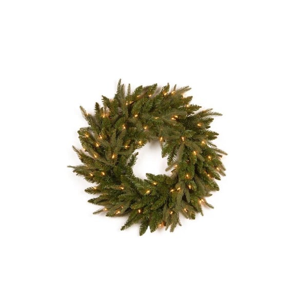 National Tree Company 24 in. Feel-Real Frasier Grande Artificial Wreath with 70 Clear Lights