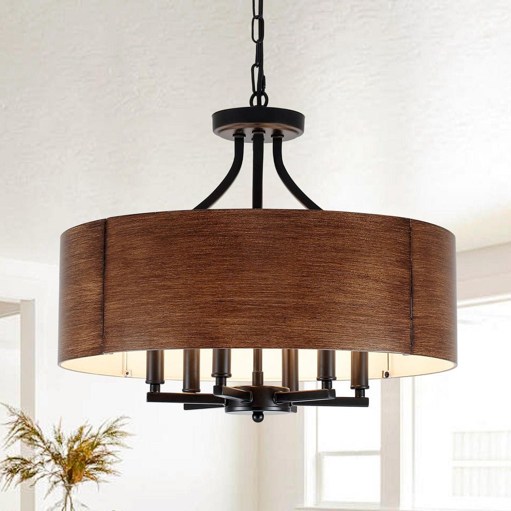 6 Light Black and Brown Metal Drum Chandelier Industrial Farmhouse Convertible Ceiling Light for Dining Room Entryway price history on PriceWatchPro