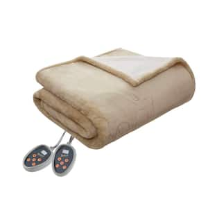 Heated Plush to Berber Tan Polyester Full Electric Blanket