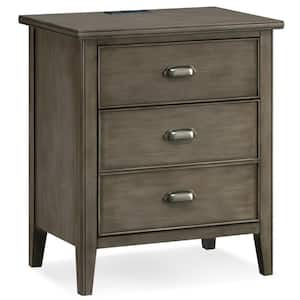 Laurent Collection Hardwood Bedroom Night Stand with Top Drawer, Door and 2-plug Electrical Outlet
