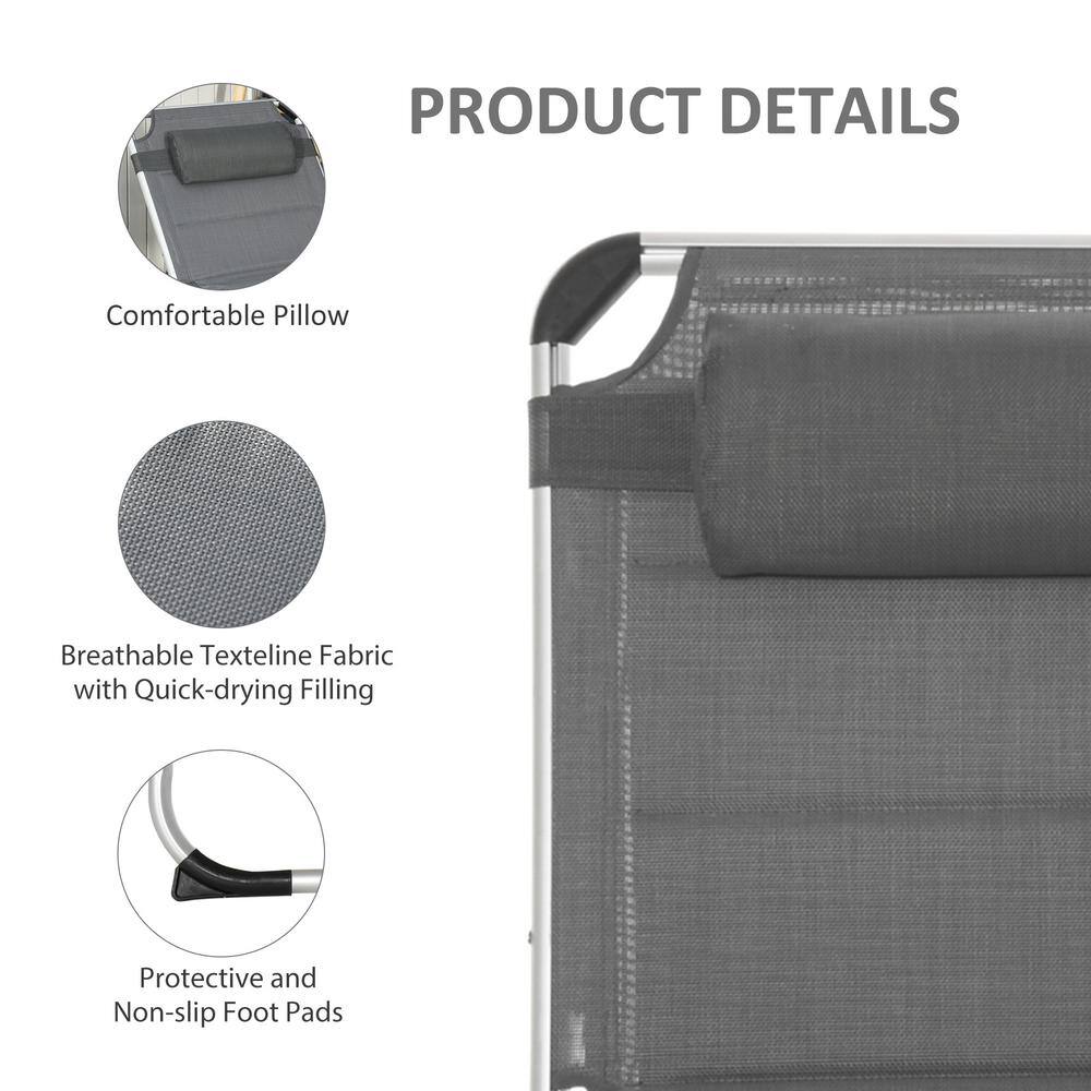 Gray Aluminum Armless Foldable Outdoor Chaise Lounge Chair