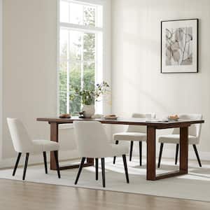 Leo Cream Mid-Century Modern Dining Chairs with Fabric Leather Seat and Wood Legs for Kitchen and Dining Room (Set of 4)