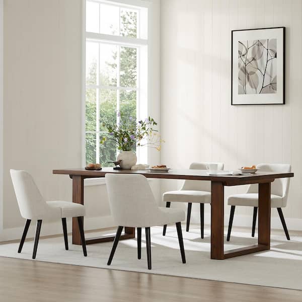 Spruce & Spring Leo Beige Mid-Century Modern Dining Chairs with Fabric Seat and Wood Legs for Kitchen and Dining Room (Set of 2)