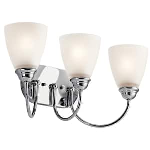 Jolie 20.25 in. 3-Light Chrome Transitional Bathroom Vanity Light with Etched Glass Shade