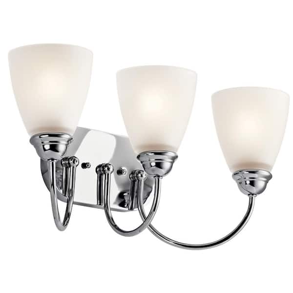 KICHLER Jolie 20.25 in. 3-Light Chrome Transitional Bathroom Vanity Light with Etched Glass Shade