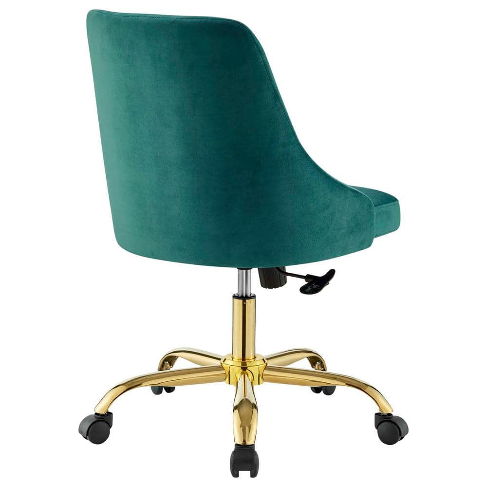 Elegant Tufted Gold Teal Swivel Task Chair with Velvet Upholstery