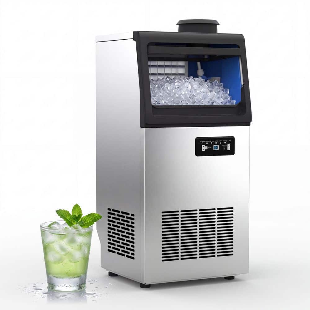 13.78 in. Stainless Steel 140 lb. 24 H Freestanding Commercial Ice Maker Full Size Ice Cubes with 30 lbs. Ice Storage