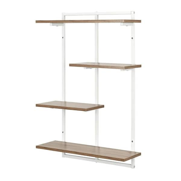 NINE - Inline Floor standing shelf, oak / polished stainless steel