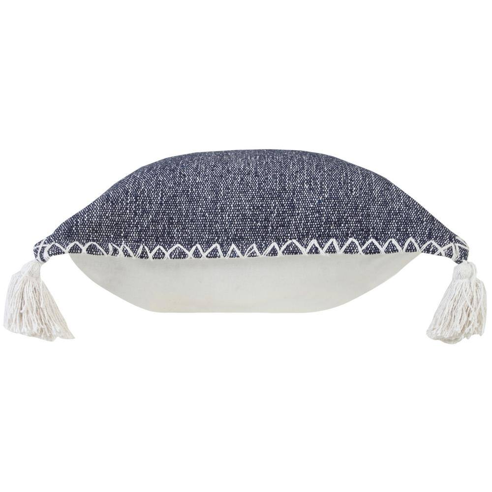 20" Blue and White Embroidered Cotton Throw Pillow