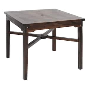 36 in. Patio Outdoor Dining Table Square Wood Table with Umbrella Hole, Carbonized