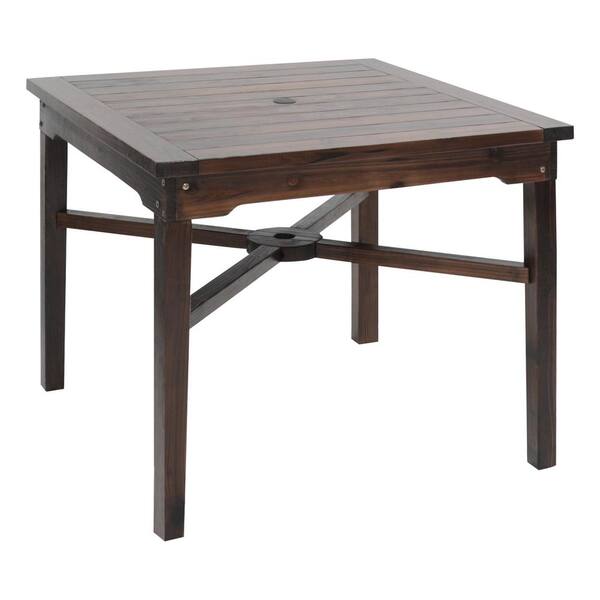 VEIKOUS 36 in. Patio Outdoor Dining Table Square Wood Table with Umbrella Hole, Carbonized