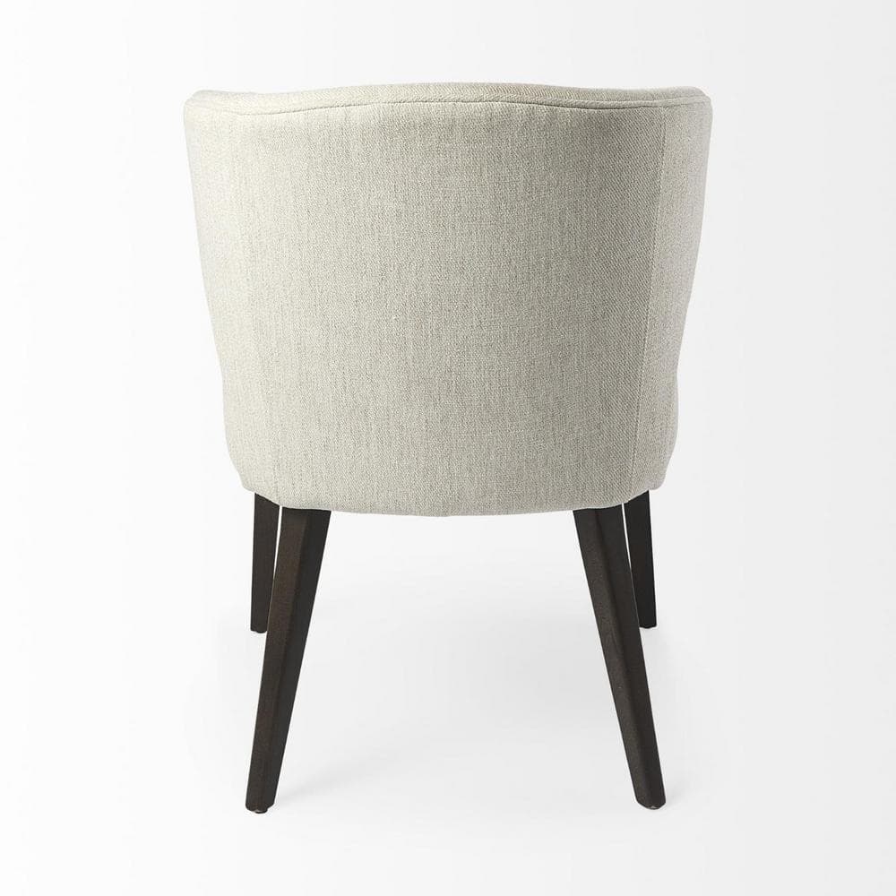 Ivory and Black Upholstered Low Back Arm Chair with Wood Legs