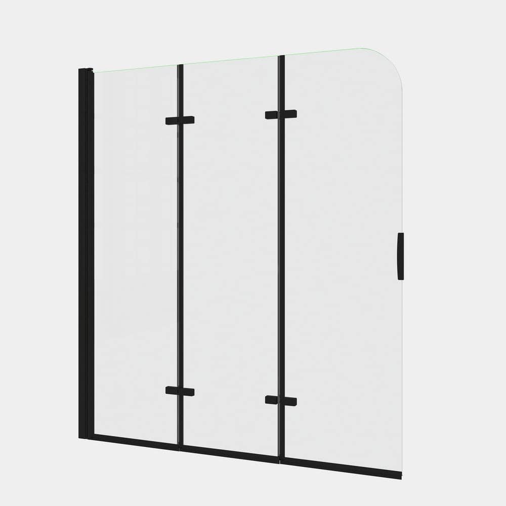 51'' Black Aluminum Frameless Folding Tub Door with Clear Tempered Glass