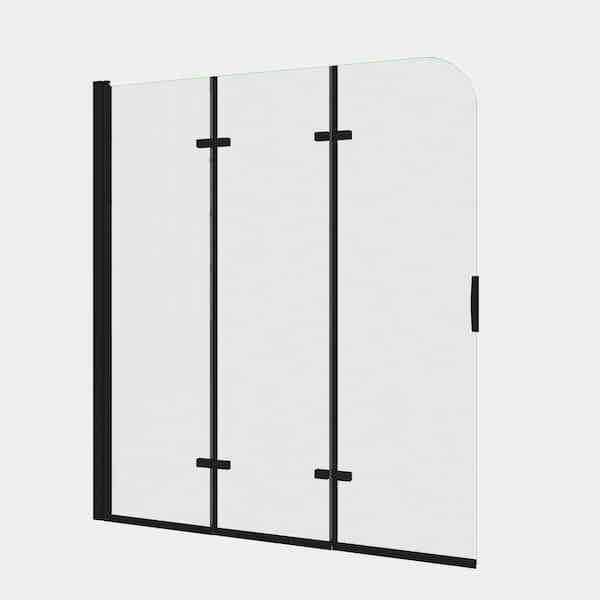 51 in. W x 59 in. H Pivot Tub Door in Matte Black with Clear Tempered Glass
