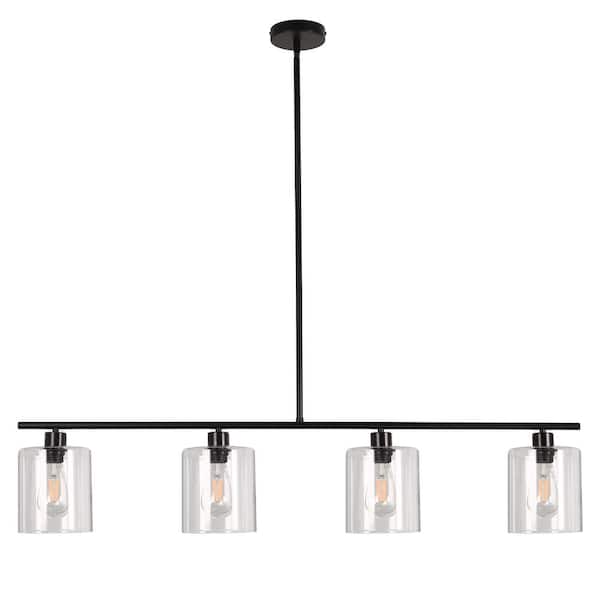 YANSUN 4-Light Matte Black Linear Pendant Light with Clear Glass Shades