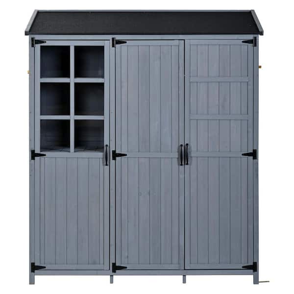 Piroj 60.6 in. W x 19.3 in. D x 71.6 in. H Gray Solid Wood Outdoor Storage Cabinet with Workstation