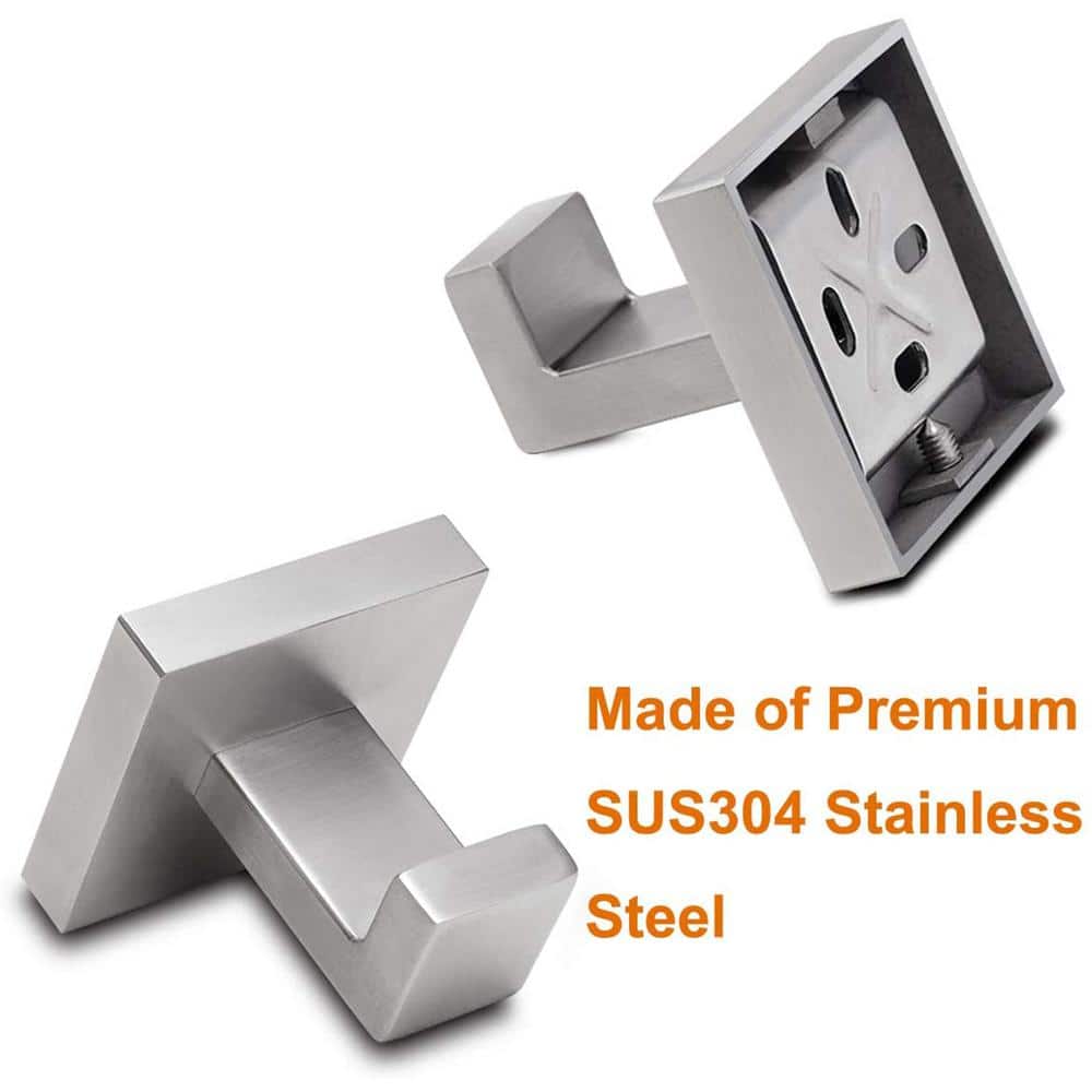 Stainless Steel Brushed Nickel Square J-Hook Towel Hooks, 4-Pack