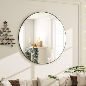 29.9 in. W x 29.9 in. H Round Black Aluminum Alloy Framed Wall Mirror