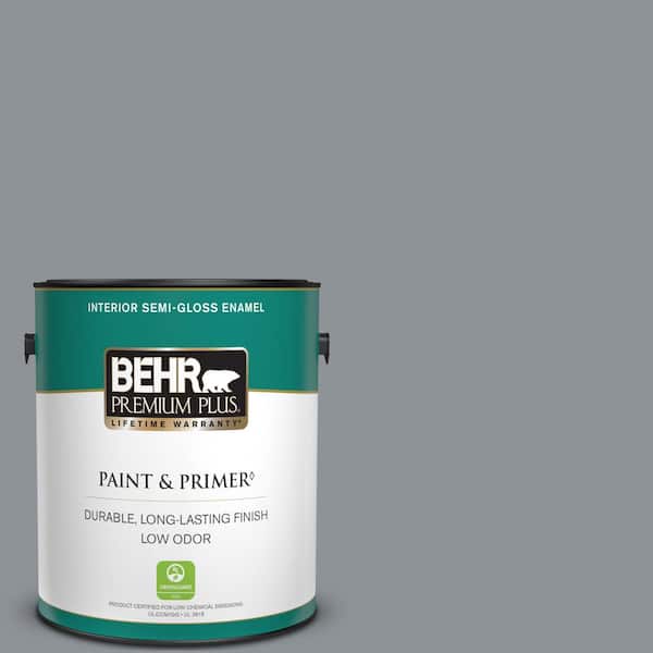 BEHR PREMIUM PLUS 1 gal. #PPU18-04 Dark Pewter Semi-Gloss Enamel Low Odor Interior Paint & Primer