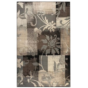 8 ft. x 10 ft. Beige and Gray Floral Power Loom Distressed Stain Resistant Area Rug