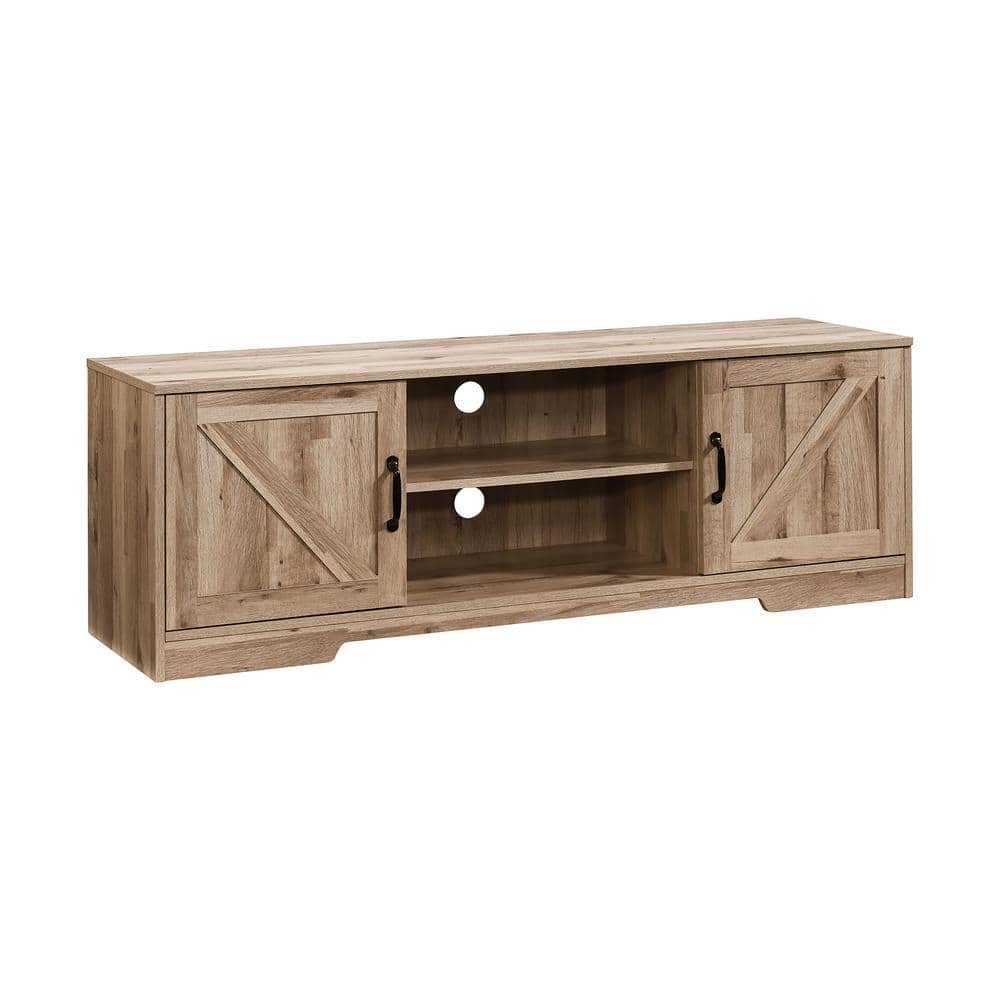 Rustic Oak 59" TV Stand with Sliding Barn Doors and Storage Cabinets