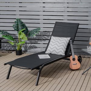 Metal Outdoor Chaise Lounge Patio Adjustable 6 Position Recliner with Wheels Black