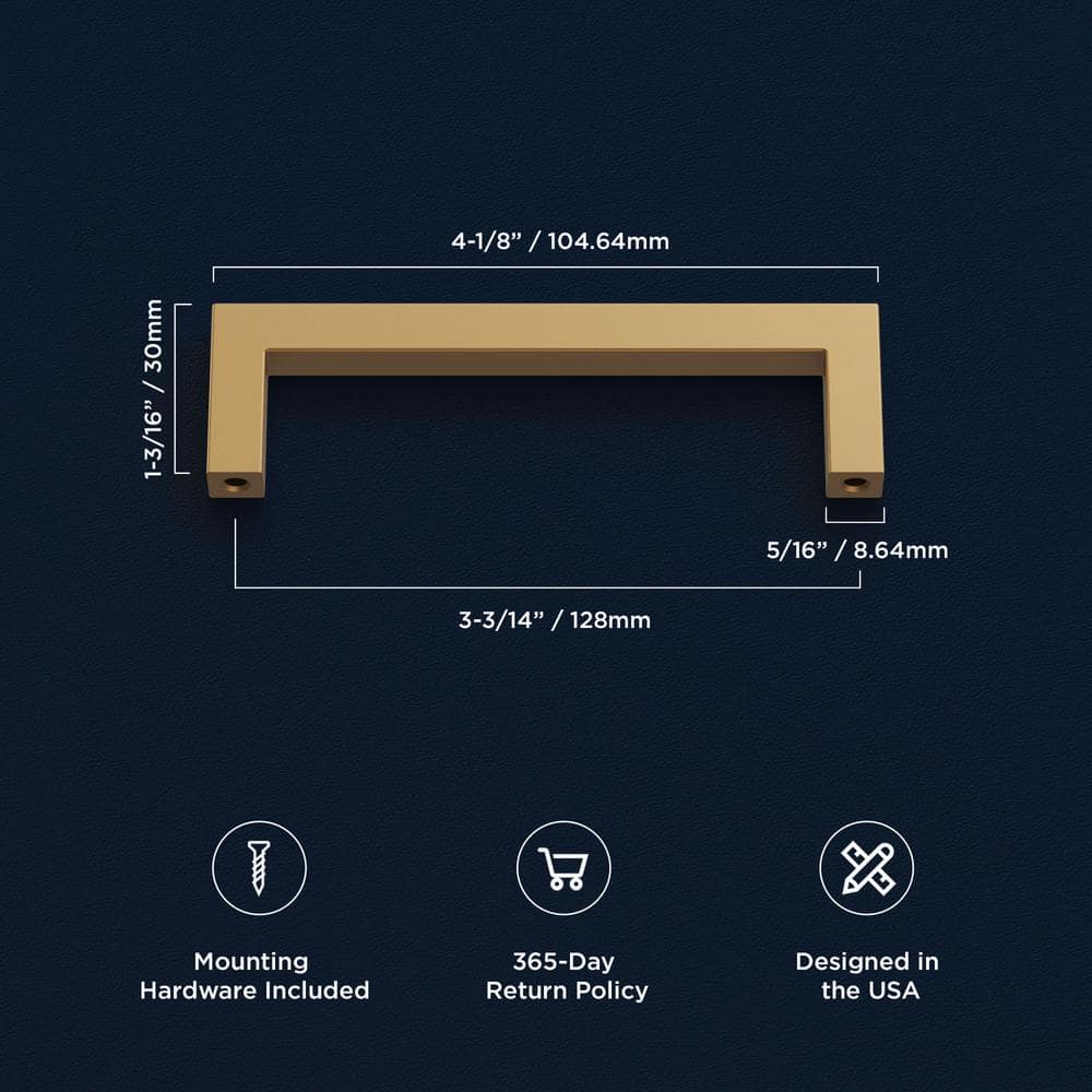 Brushed Brass Modern Bar Cabinet Drawer Pulls, 3-3/4"