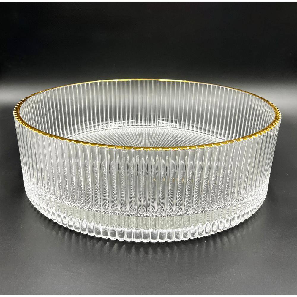 Clear and Gold Round Ribbed Glass Vessel Sink