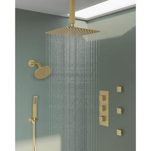 ZenithRain Shower System 8-Spray 12 and 6 in. Dual Wall Mount Fixed and Handheld Shower Head 2.5 GPM in Brushed Gold