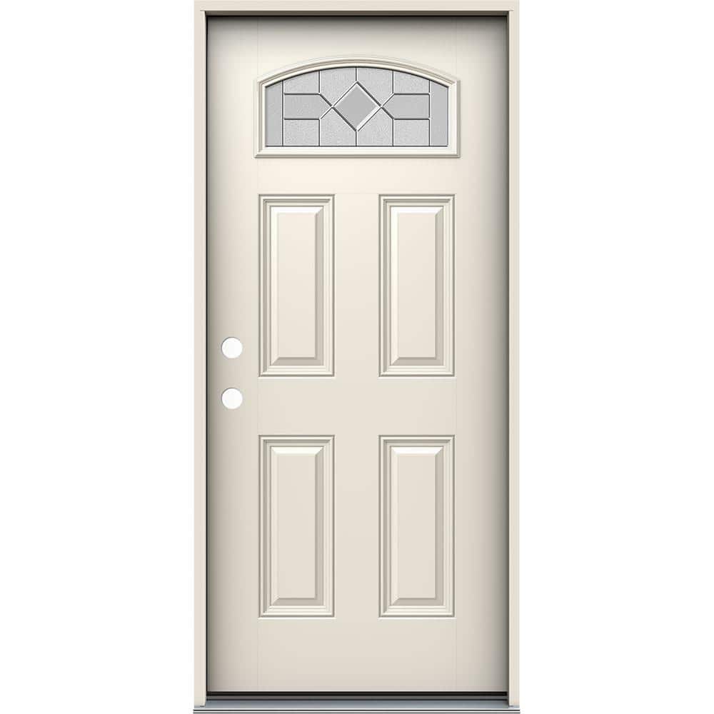 36 in. x 80 in. Right-Hand/Inswing Camber Top Caldwell Decorative Glass Primed Fiberglass Prehung Front Door price history on PriceWatchPro