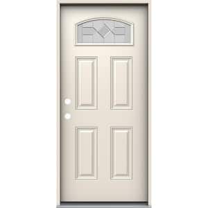 36 in. x 80 in. Right-Hand/Inswing Camber Top Caldwell Decorative Glass Primed Fiberglass Prehung Front Door