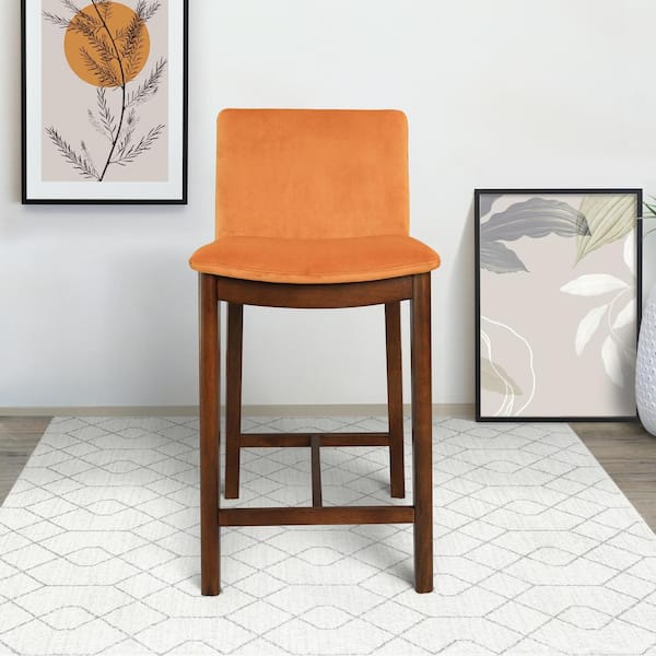 Ashcroft Furniture Co Shepherd 25.2 in. Burnt Orange High Back Solid Wood Counter Stool with Velvet Seat