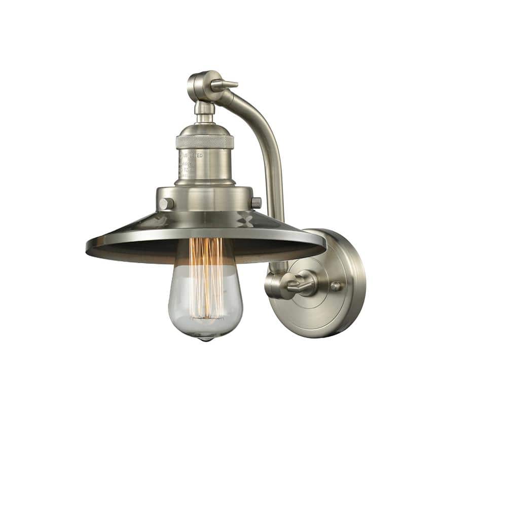 Railroad 1-Light Brushed Satin Nickel Wall Sconce with Nickel Metal Shade price history on PriceWatchPro