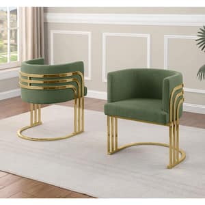Cora Green Teddy Fabric Side Chair Set of 2 With Gold Chrome Base