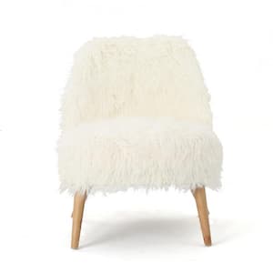Cheryiie White Faux Fur Upholstered Side Chair